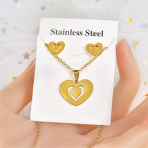 Ury stainless steel heart butterfly pendant chain necklace stud earring for women party thumb200