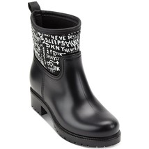 DKNY Women Slip On Rain Boots &#39;Rainy&#39; Size US 6 Black White Textured Logo Print - £55.53 GBP