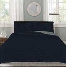 Santee Black And Light Gray Color Reversible Bedspread Set 3 Pcs Queen Size - £35.02 GBP
