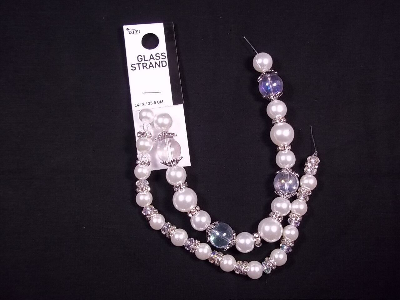 Cousin DIY 14" glass beads strand Faux Pearl & clear silvertone fillers NEW - $9.95
