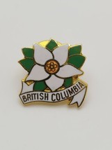 British Columbia Vintage Enamel Pin Floral Design White Flower  - $19.60