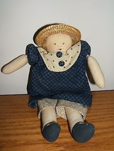 Handmade Rag Doll Girl Cloth Fabric Blue Outfit w/Straw Hat (NWOT) - £7.74 GBP