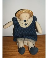 Handmade Rag Doll Girl Cloth Fabric Blue Outfit w/Straw Hat (NWOT) - £7.74 GBP