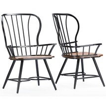 Pemberly Row Modern Metal Windsor Dining Arm Chair in Black (Set of 2) - £278.83 GBP