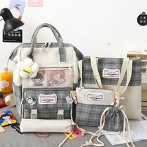 5 Set Women Backpack Harajuku Plaid School Bags For Teenage Girls Boy Kawaii Col - £50.63 GBP