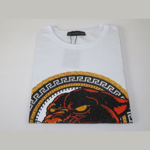 Men LAVERITA European Fashion Crew Shirt Short Sleeve Lion Medallion 94453 White image 3