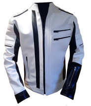Men&#39;s Leather Jacket Faux Handmade Model Dusk White - $299.00