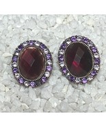 Vintage Purple Crystal &amp; Rhinestone Oval Clip-On Earrings - $369.07 MXN