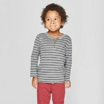 Cat &amp; Jack Toddler Boys&#39; Long Sleeve Striped Henley Gray Size 18M NWT - £5.10 GBP