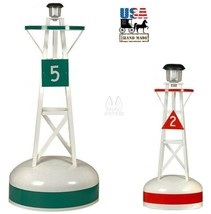 DECORATIVE LAWN BUOY - 2 Sizes Green Red Fiberglass &amp; Vinyl with Solar L... - £238.68 GBP