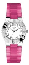 NEW Guess W95087L1 Women&#39;s Analog Watch White/Silver Dial Pink Silicone Band WR - £49.00 GBP