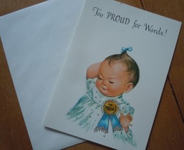 Mid Century Congratulations On New Baby Girl With Glitter Card Unused - $4.99