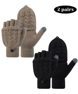 2 Pairs Winter Gloves Warm Knit Flip Mittens Fingerless Gloves for Women... - $538.60 MXN