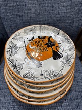 Eli Ana Happy Halloween Trick Or Treat Funky Feline Dinner Plates S/6~ New~ - $89.99