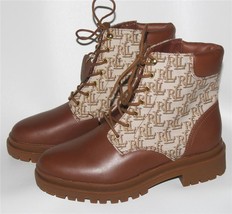 Ralph Lauren Carlee Water Resistant Monogram Logo Leather Lug Boots Wm&#39;s... - $109.99