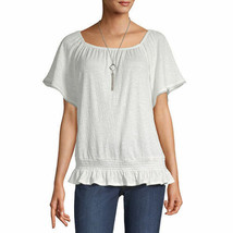 ALYX Women&#39;s Square Neck Short Sleeve Knit Blouse W Necklace SMALL White New - £21.29 GBP