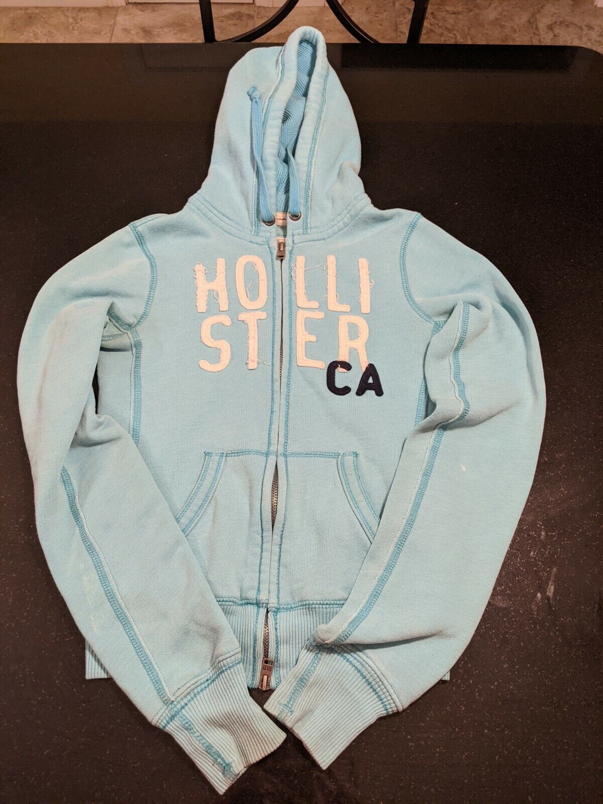 Primary image for Hollister CA Junior Youth Turquoise Zippered Hoody XS Logo RN102573