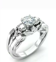 0.75 KT Diamanti Finti 14k Matrimonio Placcati Oro Bianco Anello Teschio - £134.61 GBP