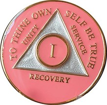 Pink Tri-Plate AA Medallion Year 1 - 45 or 24 Hours or 18 Month Serenity Prayer  - £14.08 GBP