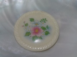 Vintage Avon Signed Painted Pink Blue Floral Bouquet Round Cream Ceramic Pin - $8.59