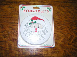 Lot of Round White Green &amp; Red Christmas SANTA CLAUS 100% PVC Plastic Coasters - £3.13 GBP