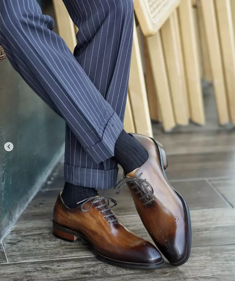 New Handmade Shaded Brown Leather Formal Brogue Lace Up Dress Shoes For Men - $149.99+