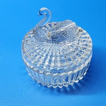 Vintage Jeanette Cut Glass Swan Covered Powder Candy Dish Lipstick Holder - £14.36 GBP