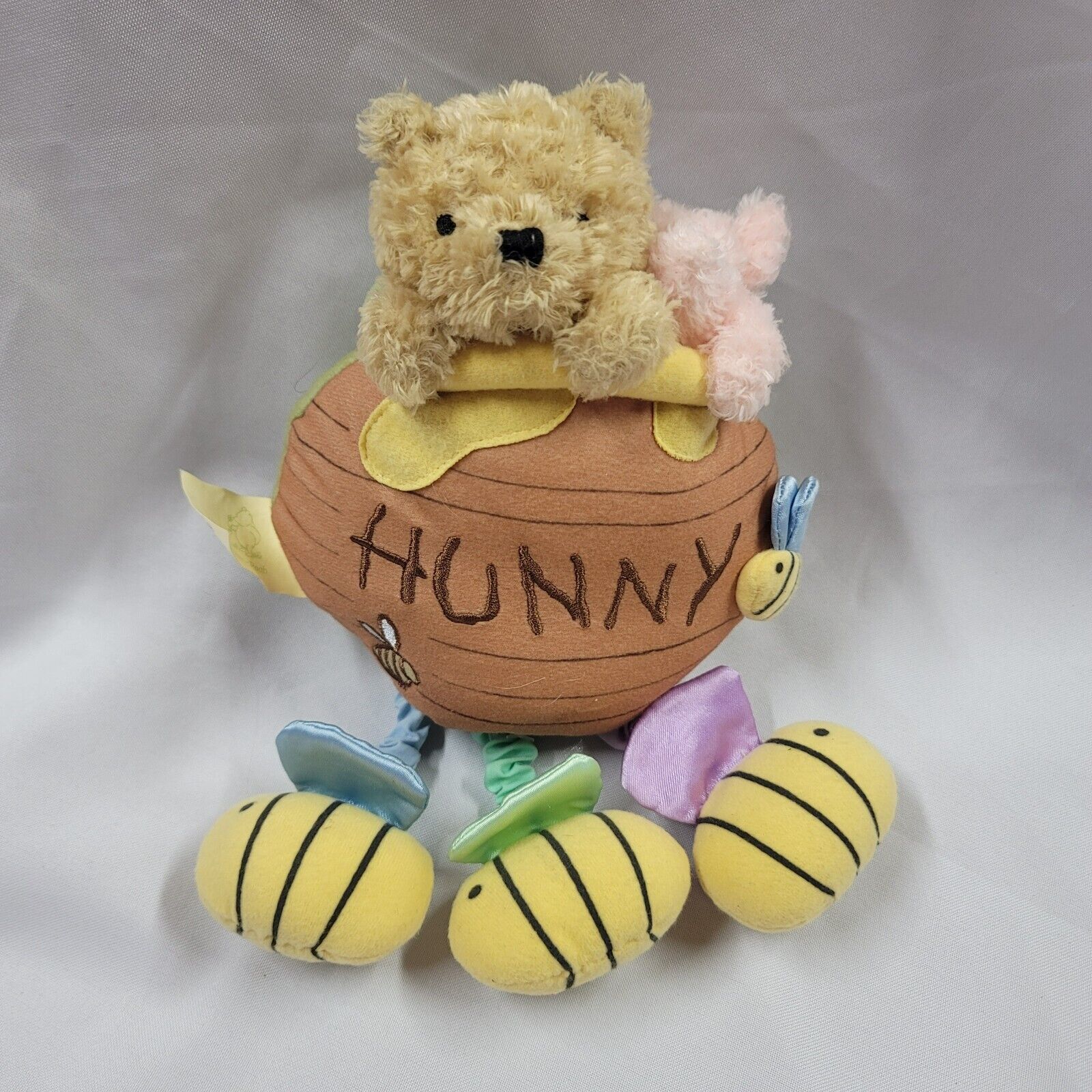 Classic Winnie the Pooh Baby Activity Toy Clip On Plush Rattle Crinkle Mirror - $24.74