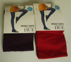 2 pair Hue Opaque Tights size 1 Deep Red &amp; Burgundy 40 Denier perfect fit - £13.36 GBP