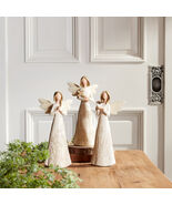 Beige Floral Etched Angel Figurine (Set of 3) - 548228 - $1,341.32 MXN