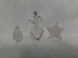 Vintage  Clear Glass Spun Ornaments, Angel, Penguin, &amp; Star - £11.63 GBP