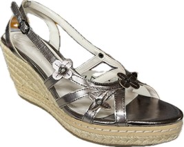 ETIENNE AIGNER WOMEN&#39;S KELLY PEWTER LEATHER STRAPPY WEDGE SANDALS Sz 8. - £23.89 GBP