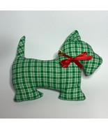 Green Plaid Fabric Stuffed Scottie Dog Holiday Christmas Decor - $9.90