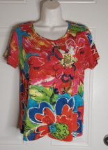 Laura Ashley Petite Short Sleeve Floral Embellished Scoop Neck Top Size PS - $12.34