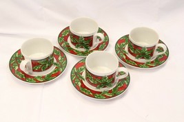 International Tableworks Christmas Celebration 4 Cups 4 Saucers Lot of 8... - $10.77