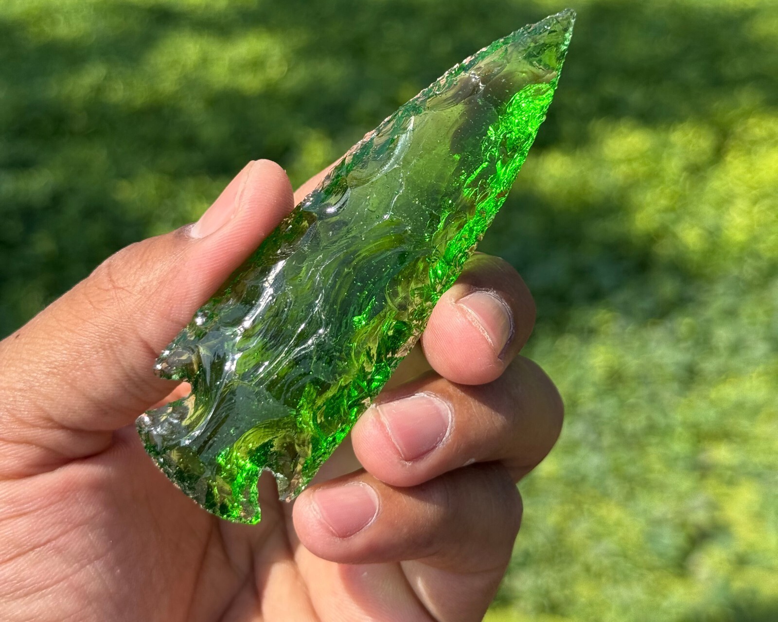 5.5–6&quot; Rare Green Obsidian Peridot Arrowhead – Handmade Gemstone for... - $16.91+