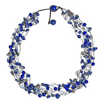 Vibrantly Colorful Chunky Layers of Lapis and Moon Stone Multi-Strand Necklace - £22.15 GBP