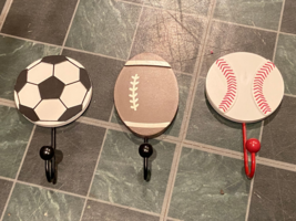 7.5" Baseball, Soccer, Football Child's Wooden Wall Coat Hook *Pre-Owned... - $10.99