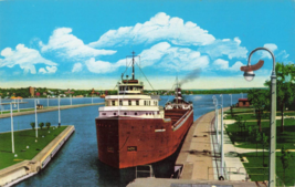 Postcard Sault Ste. Marie Michigan MI Freighter Entering MacArthur Lock N41 - £3.18 GBP