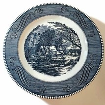 Currier &amp; Ives Royal China Co. Dinner Plates Old Grist Mill Blue 10&quot; Lot of 2 - £12.95 GBP