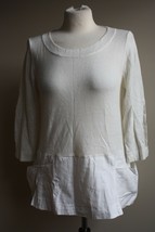 Moth L Ivory White Color Block Mixed Media 3/4 Sleeve Top Anthropologie - £17.31 GBP