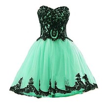 Short Mint Green Tulle Vintage Black Lace Gothic Prom Homecoming Dresses Custom  - $128.69