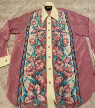 Bob Mackie wearable Art vintage 100% silk floral long sleeve button down shirt M - £56.66 GBP