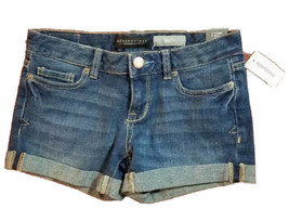 NEW Aeropostale Denim Jean Shorts Midi Womens Jr 00 Medium Wash Cuff Rol... - $14.83