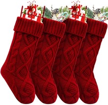 4 Pack Personalized Christmas Stocking 18 Inches Large Cable Knitted Stocking - £15.44 GBP