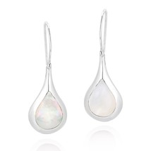 Chic Teardrop w/ White Mother of Pearl Inlay Sterling Silver Dangle Earrings - £18.82 GBP
