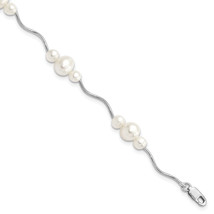 Silver  3-6mm White Near-Round Freshwater Cultured Pearl 7.25 inch Brace... - $1,571.13 MXN
