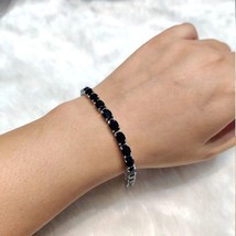 15.50Ct Oval Cut Black Onyx Created Tennis Bracelet 7 Inches 925 Sterling Silver - £183.65 GBP