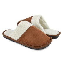 Men&#39;s Slippers Size MEDIUM 9-10 Brown W White Sherpa Lining Memory Foam NEW - £12.62 GBP