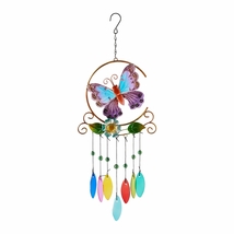 Glass Leaves Wind Chime with Iron Butterfly Ornament - £20.54 GBP